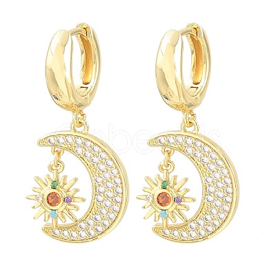 Brass Micro Pave Cubic Zirconia Hoop Dangle Earrings KK-CBA8324-05A-G-1