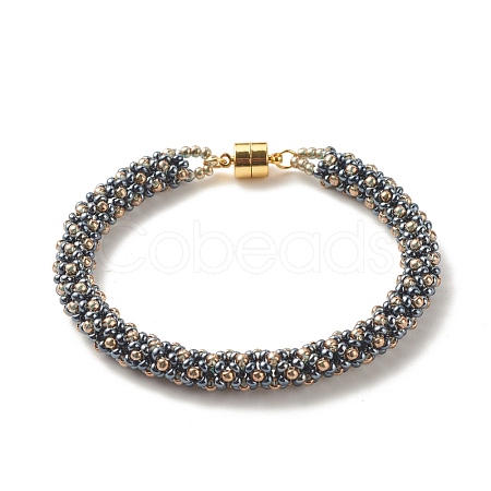 Glass Seed Beaded Bracelet with Brass Magnetic Clasps BJEW-JB07801-01-1
