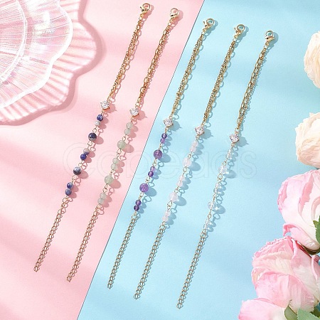 Round Natural Gemstone Beads Link Bracelets BJEW-JB13488-1