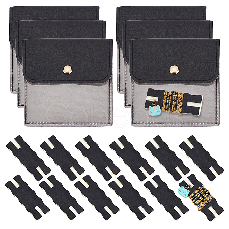 6Pcs Square PU Leather Jewelry Storage Bags with Iron Button ABAG-OC0001-18D-1