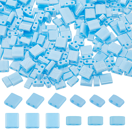 300Pcs 2 Styles 2-Hole Opaque Colours Glass Seed Beads SEED-HS0001-06C-1