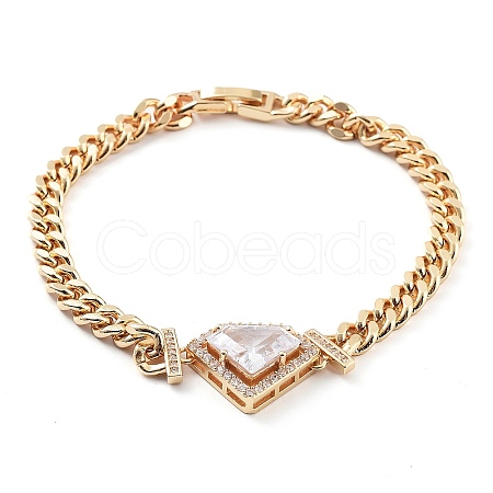 Cubic Zirconia Link Bracelet with Golden Brass Curb Chains BJEW-C055-06A-G-1