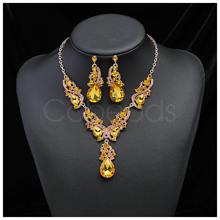Teardrop Alloy Rhinestone Pendant Necklaces & Stud Dangle Earrings Sets FS-WGB9BB4-06-1