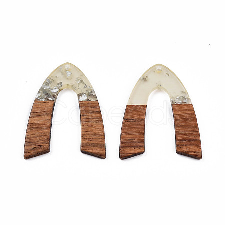 Transparent Resin & Walnut Wood Pendants RESI-N025-029-A02-1