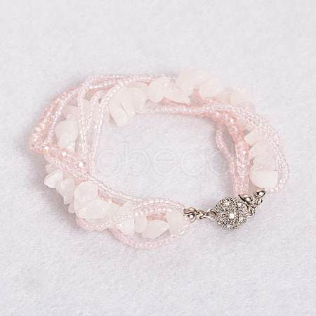 Rose Quartz Multi-strand Bracelets BJEW-L488-03-1
