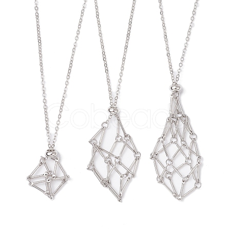 Brass Macrame Pouch Empty Stone Holder for Pendant Necklaces Making NJEW-JN04444-01-1