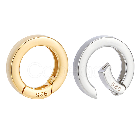 2Pcs 2 Colors 925 Sterling Silver Spring Gate Rings with 925 Stamp STER-PH0004-27A-1