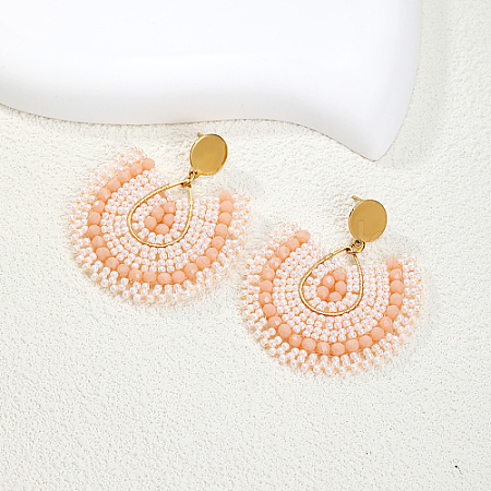 Bohemian Style Fan Glass Seed Beaded Dangle Stud Earrings for Women LS3119-1-1