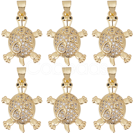6Pcs Brass Micro Pave Cubic Zirconia Pendants KK-BBC0010-28-1
