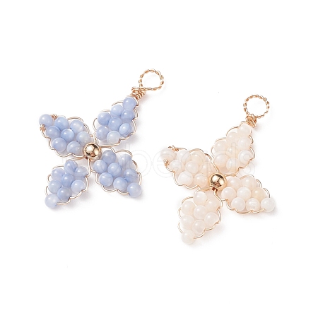 2Pcs 2 Colors Dyed Natural Freshwater Shell Beaded Pendants PALLOY-JF01910-1
