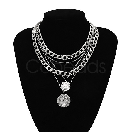 Alloy Disc Pendant Multi Layered Necklaces for Women FS-WGAC560-04-1