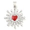 Brass Micro Pave Cubic Zirconia Pendants, with Enamel, Flower, Heart Charms, Platinum, 33x25x3mm, Hole: 5.5x4mm