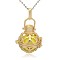 Golden Tone Brass Hollow Round Cage Pendants, with No Hole Spray Painted Brass Round Beads, Champagne Yellow, 33x24x21mm, Hole: 3x8mm