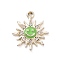 Alloy Enamel Pendants, with Crystal Rhinestone, Smiling Sun Charms, Golden, Lime Green, 22.5x19.5x2.5mm, Hole: 2mm