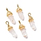 Natural Quartz Crystal Pointed Pendants, Rock Crystal Pointed Pendants, Grade A, with Golden Tone Brass Findings, Lead free & Cadmium Free, Faceted, Bullet, 27~30x9~10x7~8mm, Hole: 4x3mm