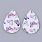 PU Leather Big Pendants, Double Sided, teardrop, With Butterfly Pattern, White, 56x37x2mm, Hole: 1.6mm