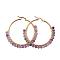 Beaded Hoop Earrings, with Natural Amethyst Beads, Golden Plated 304 Stainless Steel Hoop Earrings, 50mm, Pin: 0.6x1mm