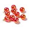 UV Plating Acrylic Pendants, with Light Gold Tone Brass Findings, Round Charm, Red, 13.5x9.5mm, Hole: 1.6mm