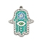 304 Stainless Steel Rhinestone Pendants, with Enamel, Hamsa Hand with Flower & Evil Eye Charm, Stainless Steel Color, 26x20.5x2mm, Hole: 1.6mm