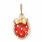 Opaque Resin Pendants, Strawberry Charm, with Brass Micro Pave Clear Cubic Zirconia Findings, Cadmium Free & Lead Free, Real 18K Gold Plated, Red, 27.5x19.5x10mm, Hole: 4.5x7mm