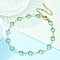 304 Stainless Steel Flat Round Acrylic Rhinestone Cup Chain Anklets for Women, Real 18K Gold Plated, Turquoise, 210x6.5mm