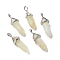 Natural New Jade Pointed Pendants, Faceted, with Platinum Tone Brass Findings, Lead free & Cadmium Free, Bullet, 27~30x9~10x7~8mm, Hole: 4x3mm