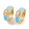 Rack Plating Brass Cubic Zirconia Enamel Earrings, Cadmium Free & Lead Free, Oval, Hoop Earrings, Real 18K Gold Plated, Sky Blue, 14x5mm