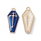 Alloy Enamel Pendants, Coffin with Cross Charm, Golden, Dark Blue, 26x11.5x3mm, Hole: 1.8mm