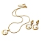 Ion Plating(IP) Moon & Flower Golden 304 Stainless Steel Jewelry Set with Enamel, Dangle Hoop Earrings and Pendant Necklace, White, Necklaces: 402mm; Earring: 35x18mm