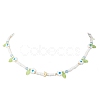 Faceted Round Dyed Natural White Jade & Flower Handmade Millefiori Glass & Glass Seed Beaded Necklaces for Women NJEW-MZ00150-03-2