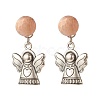 Natural Gemstone Half Round with Alloy Fairy Front Back Stud Earrings EJEW-JE04947-4