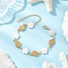 Natural Freshwater Shell Beads & Shell Shape 304 Stainless Steel Connector Charms Link Bracelets for Women BJEW-JB12216-03-1