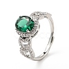 Green Cubic Zirconia Oval Adjustable Ring RJEW-I087-02P-1