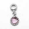 Platinum Plated Alloy Acrylic Rhinestone Large Hole European Dangle Flat Round Charms MPDL-E023-02C-1