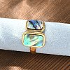 Rectangle 304 Stainless Steel Paua Shell Cuff Rings for Women RJEW-G346-04G-01-3