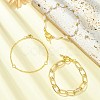 3Pcs 3 Style Aluminium Paperclip & Brass Curb & Imitation Pearl Acrylic Beaded Link Chain Bracelets Set BJEW-FS0001-08-5