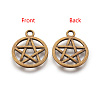 Tibetan Style Alloy Flat Round with Star Pendants X-TIBEP-5248-AB-FF-2