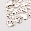 Wedding Theme Antique Silver Tone Tibetan Style Heart with Bride Rhinestone Charms X-TIBEP-N005-12D-2