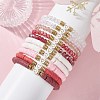 10Pcs Polymer Clay Disc & Glass & Brass Beaded Stretch Bracelets Set BJEW-JB09676-02-2