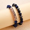 2Pcs 2 Style Dyed & Heated Natural Tiger Eye & Gemstone Stretch Bracelets Set BJEW-SW00090-4