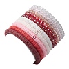10Pcs Polymer Clay Disc & Glass & Brass Beaded Stretch Bracelets Set BJEW-JB09676-02-3