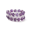 Natural Amethyst & Glass Braided Beaded Stretch Ring for Women RJEW-JR00546-02-5