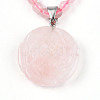 Natural Rose Quartz 4.5mm Round Beaded Flower Pendant Necklaces NJEW-T016-04O-4