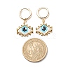Japanese Seed Braided Rhombus with Evil Eye Dangle Hoop Earrings EJEW-MZ00002-02-5