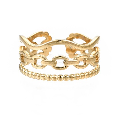 304 Stainless Steel Cable Chain Open Cuff Ring RJEW-T023-40G-1