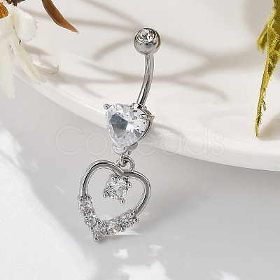Alloy Crystal Rhinestone Dangle Curved Barbell Belly Rings AJEW-R007-04P-06-1