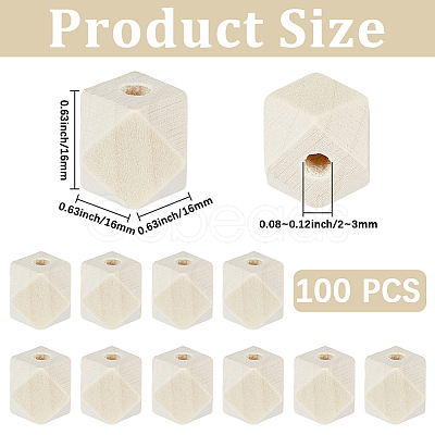 100Pcs Unfinished Wood Faceted Cube Beads WOOD-PA0001-75A-1
