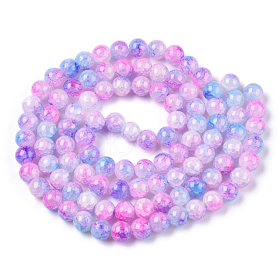 Baking Paint Crackle Glass Beads Strands X-DGLA-Q023-8mm-YS55-1