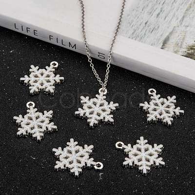 Snowflake Alloy Enamel Pendants ENAM-R041-34-1