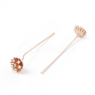Brass Micro Pave Clear Cubic Zirconia Flower Head Pins KK-G413-01KCG-1